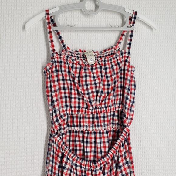 Oshkosh B'gosh Gingham Girls 10/10A Red White Blue Sundress Ruffle Patriotic - Picture 13 of 15